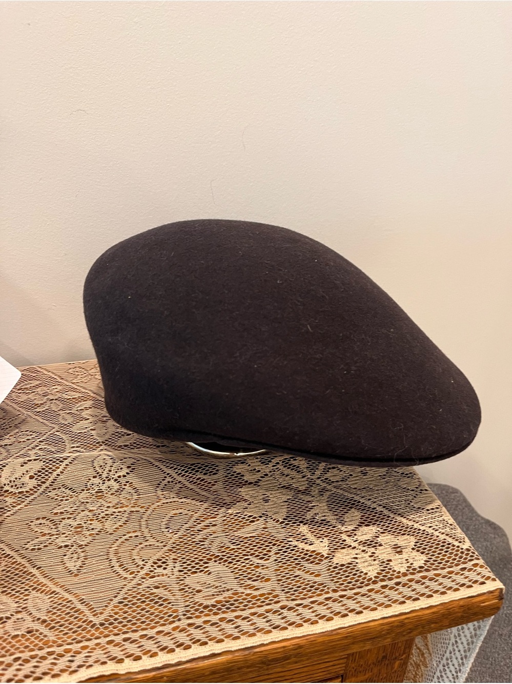 Vintage Brooks Brothers 100% Black Wool Hat with Tan Leather Sweatband Size 7.75
